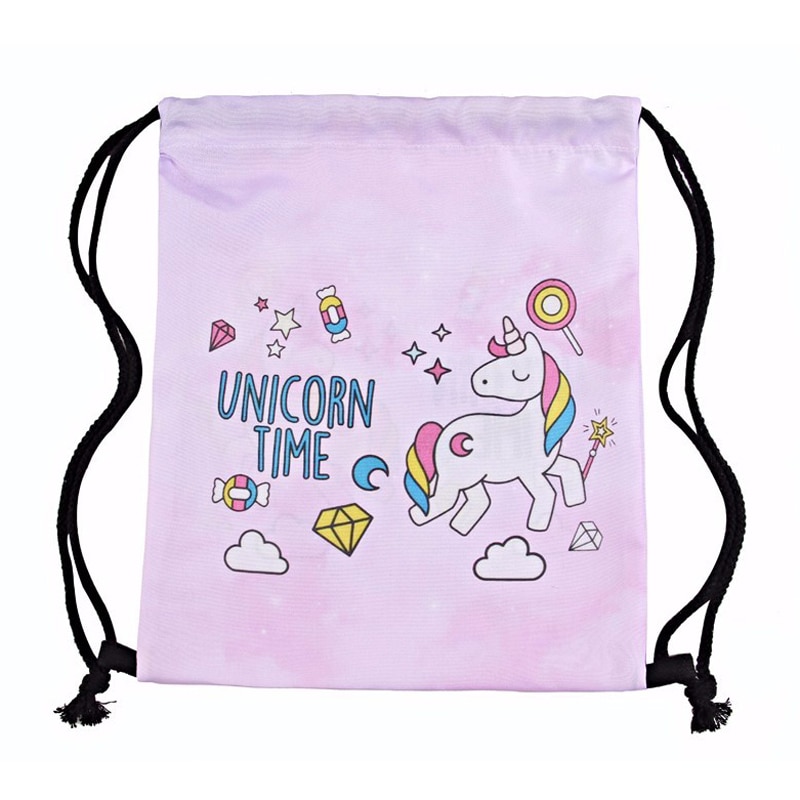 3D Unicorn Printed Drawstring Bags
