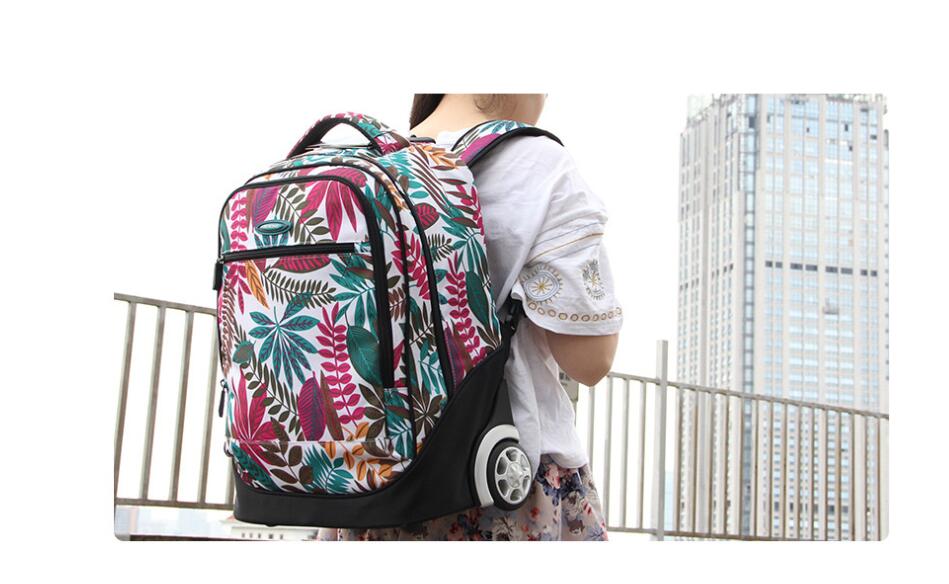 Kid's Leaf Patterned Travel Wheeled Backpack