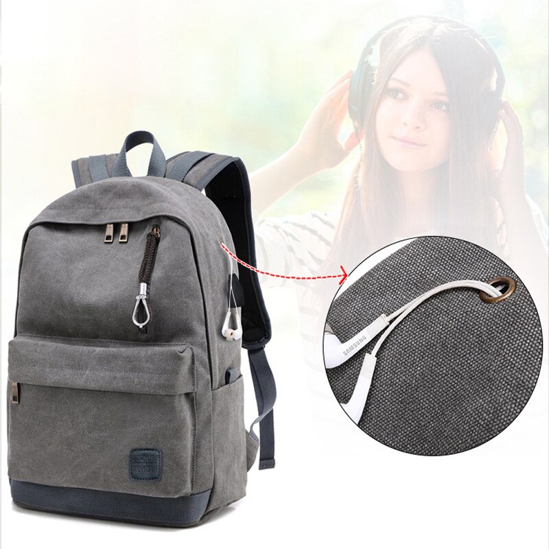 Boy's Canvas Backpack with USB Charging