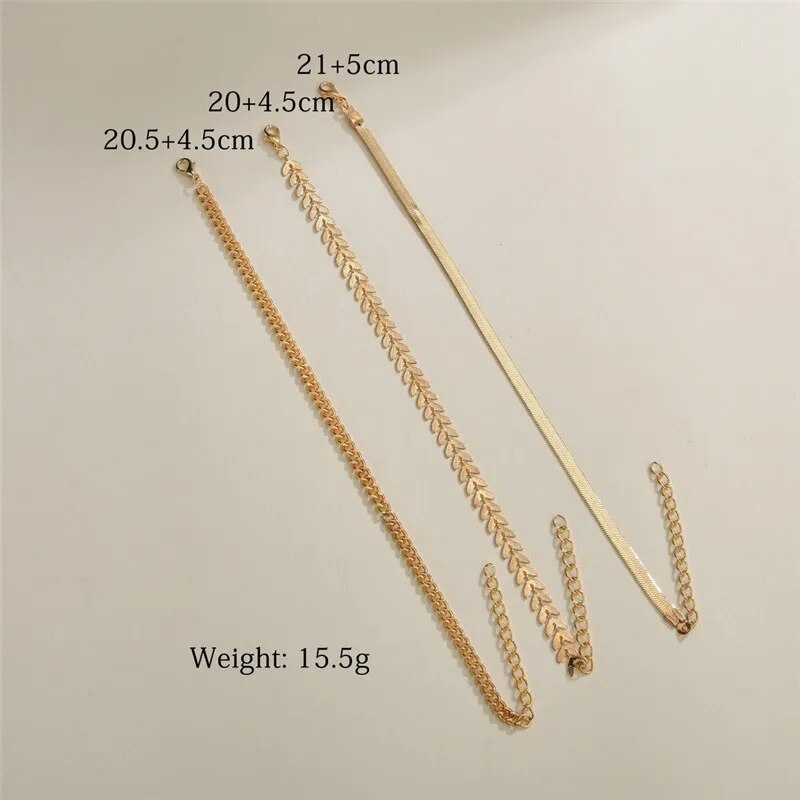 Simple Chain Anklet for Women 3 pcs Set