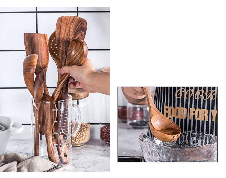 Teak Wood Cooking Spoons Set