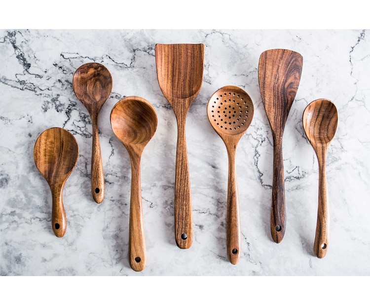 Teak Wood Cooking Spoons Set