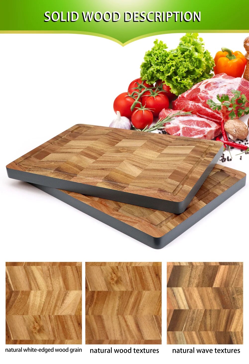 Wave Pattern Acacia Wood Cutting Board