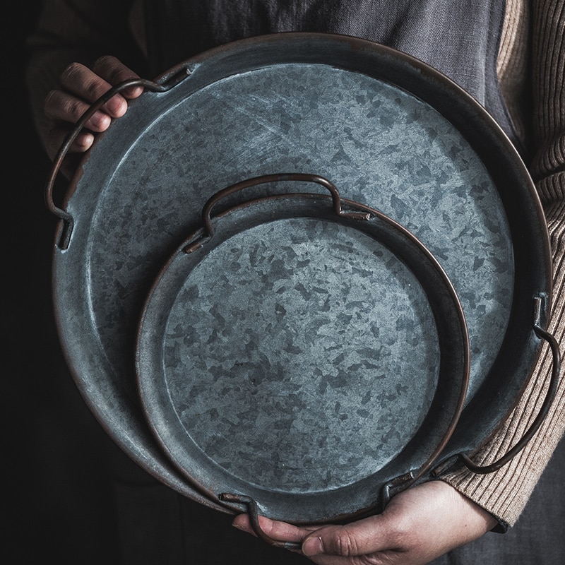 Retro Round Storage Trays with Handles