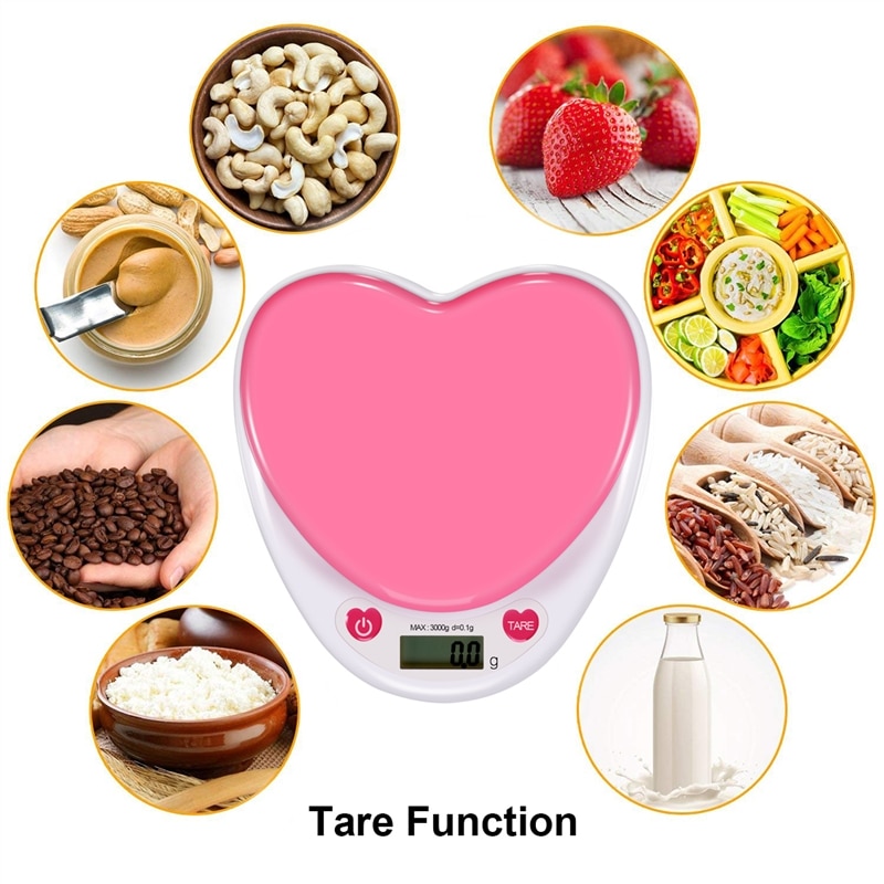 Pink Heart Shaped Digital Kitchen Scale with LCD Display