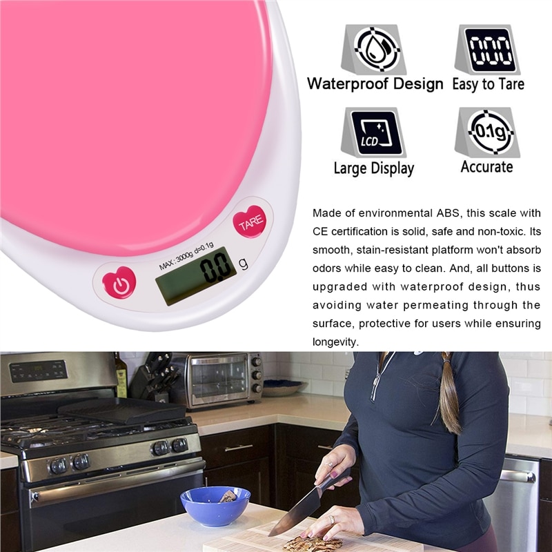 Pink Heart Shaped Digital Kitchen Scale with LCD Display