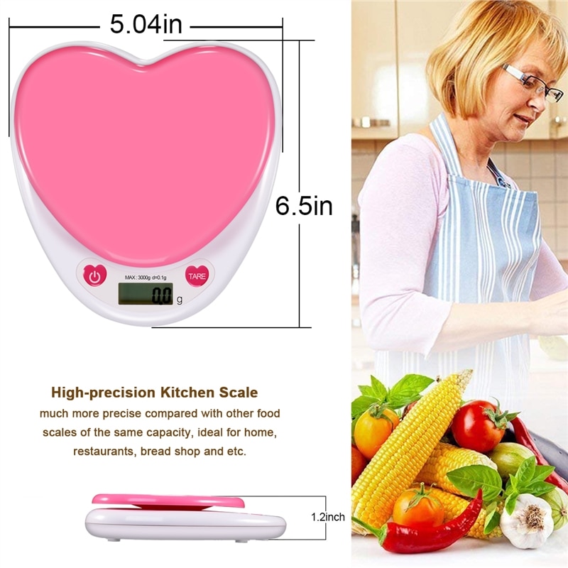 Pink Heart Shaped Digital Kitchen Scale with LCD Display
