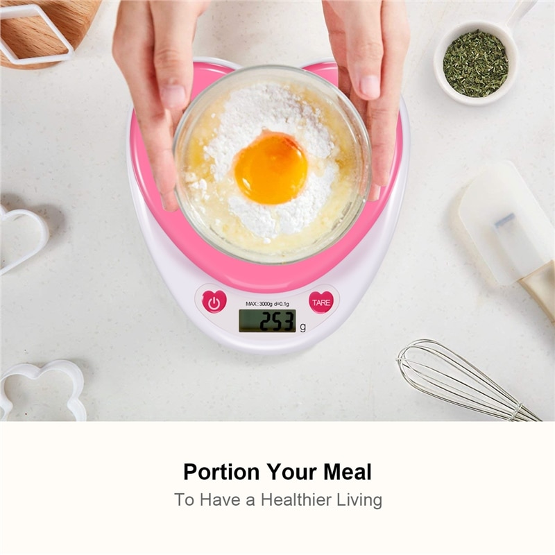 Pink Heart Shaped Digital Kitchen Scale with LCD Display