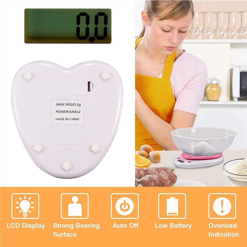 Pink Heart Shaped Digital Kitchen Scale with LCD Display