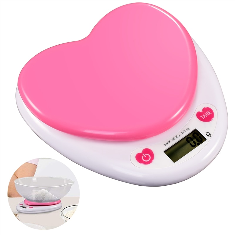 Pink Heart Shaped Digital Kitchen Scale with LCD Display