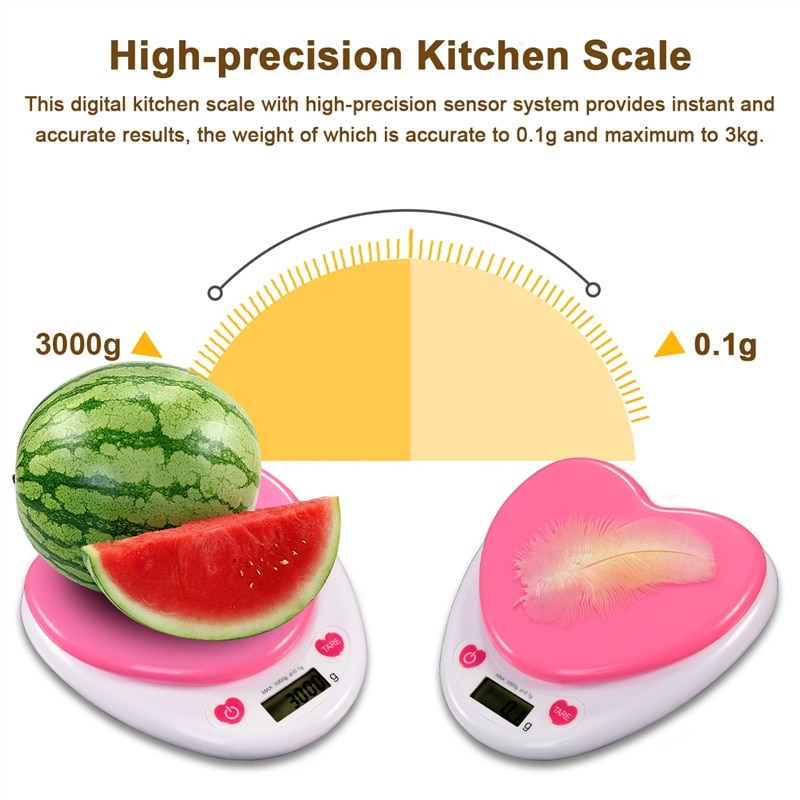 Pink Heart Shaped Digital Kitchen Scale with LCD Display