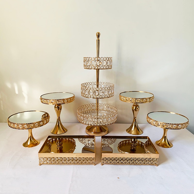 Set of Rectangular Mirror Top Cake Stands