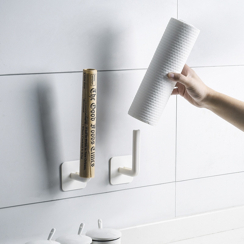 Set of 2 White Wall Paper Towel Holders