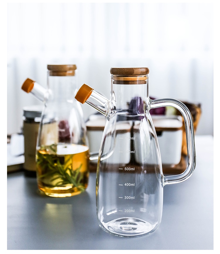 Transparent Glass Oil Bottle With Handle Scale