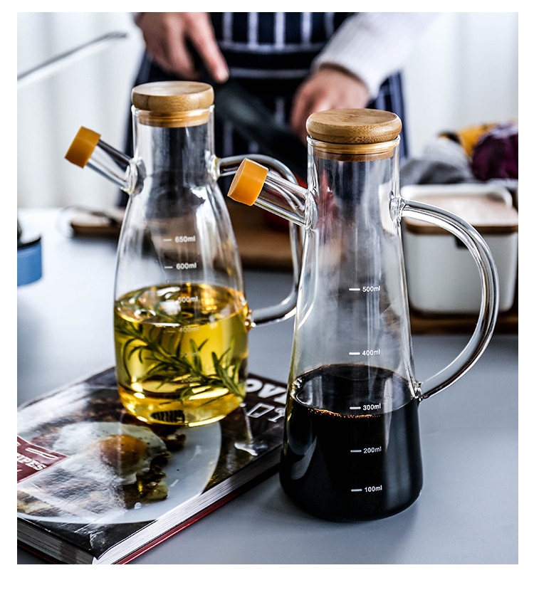 Transparent Glass Oil Bottle With Handle Scale