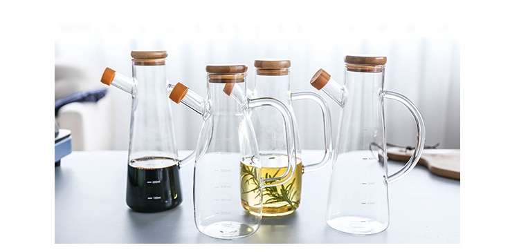 Transparent Glass Oil Bottle With Handle Scale
