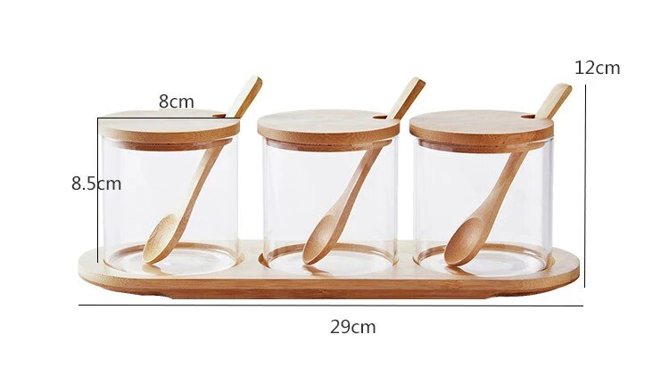 Glass and Wood Storage Jars Set with Spoon