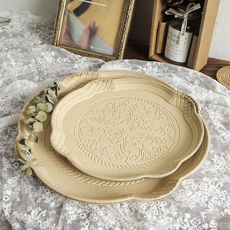 Round Wood Carved Tray