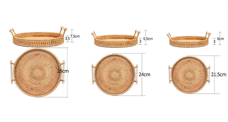 Woven Rattan Tray with Wooden Handles