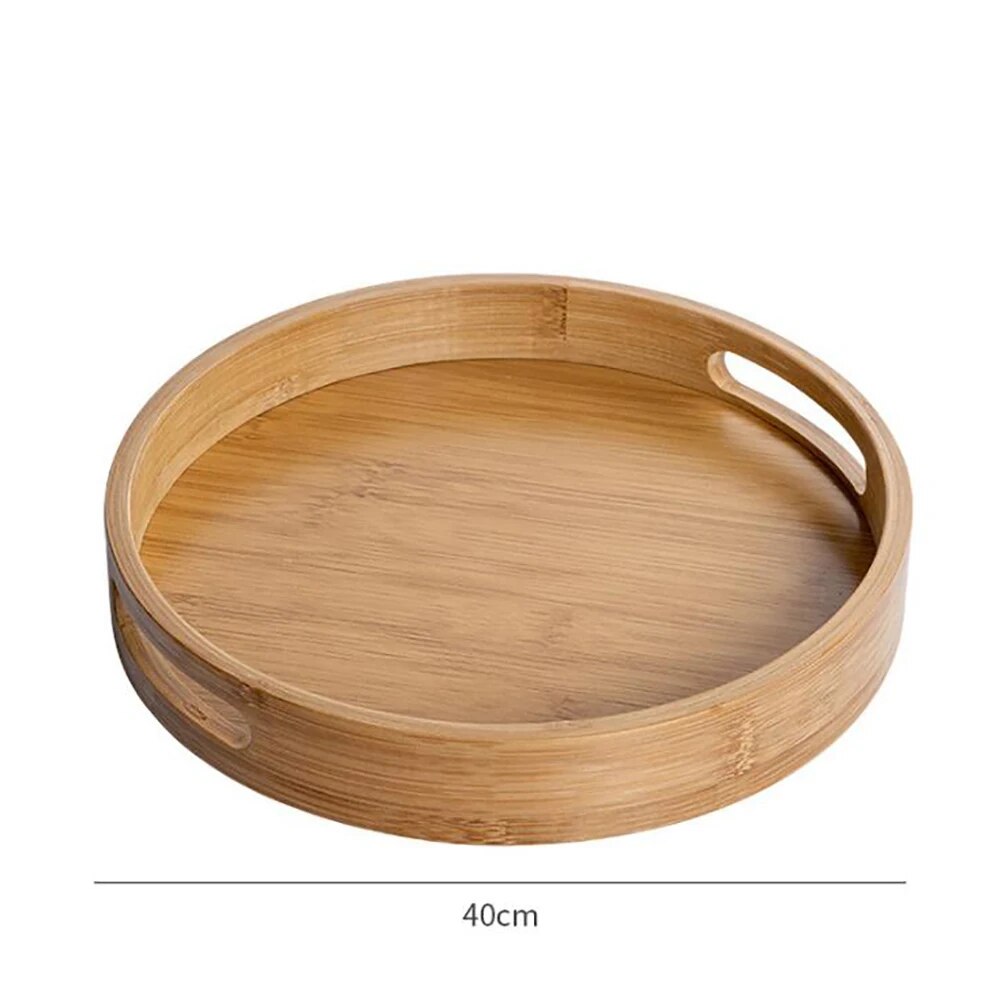 Solid Wood Round Serving Tray with Handles