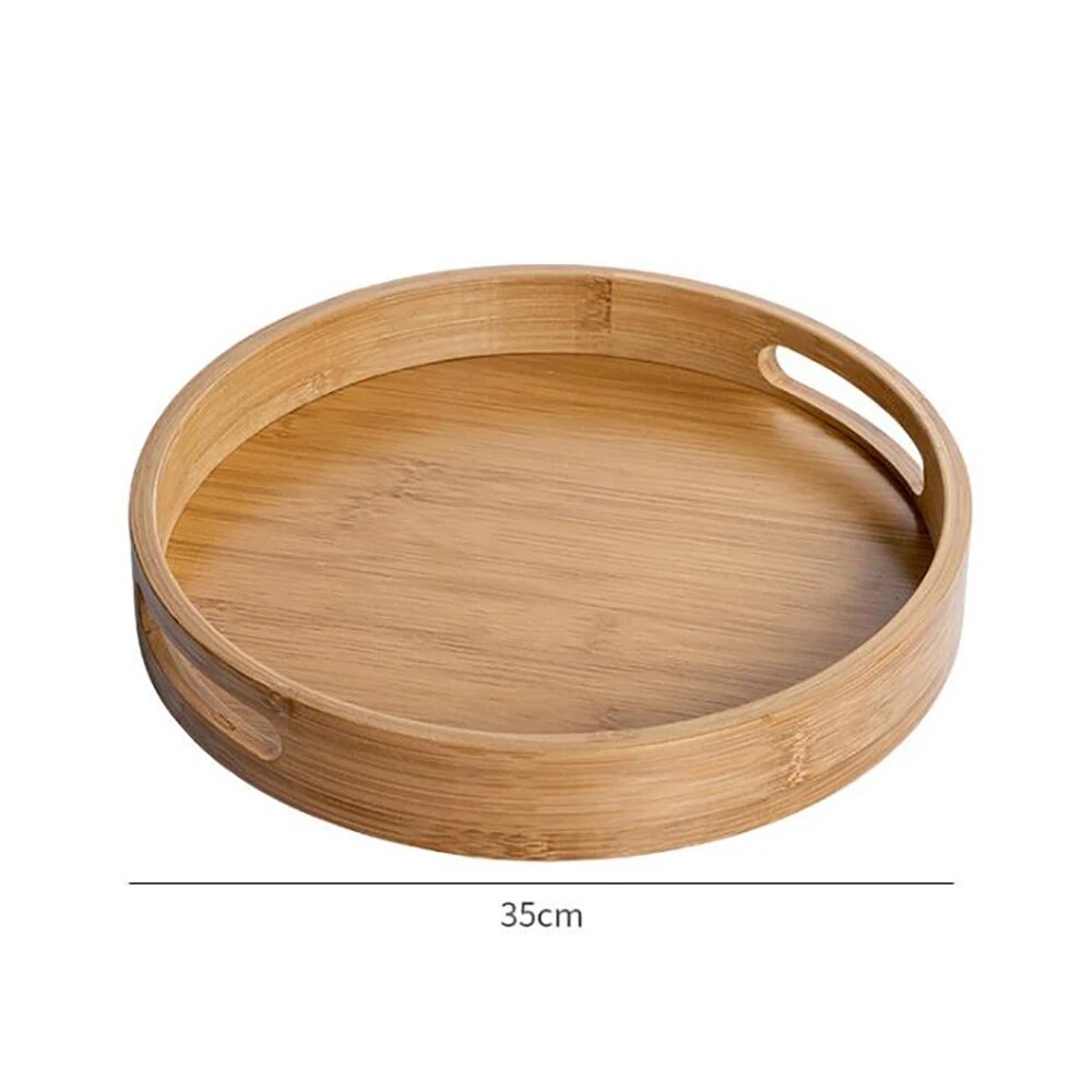 Solid Wood Round Serving Tray with Handles