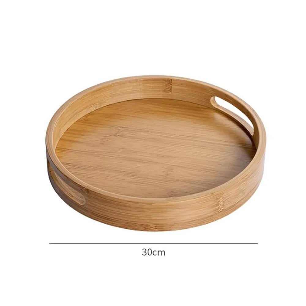 Solid Wood Round Serving Tray with Handles