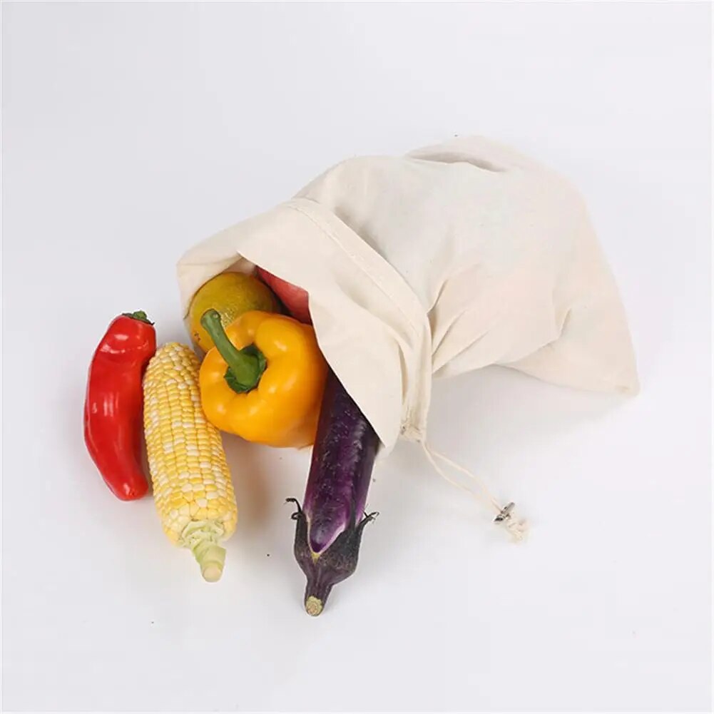 Reusable Cotton Drawstring Storage Bag 3 Pcs Set