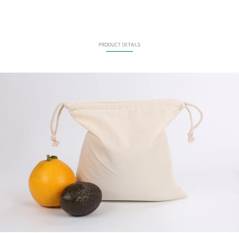 Reusable Cotton Drawstring Storage Bag 3 Pcs Set