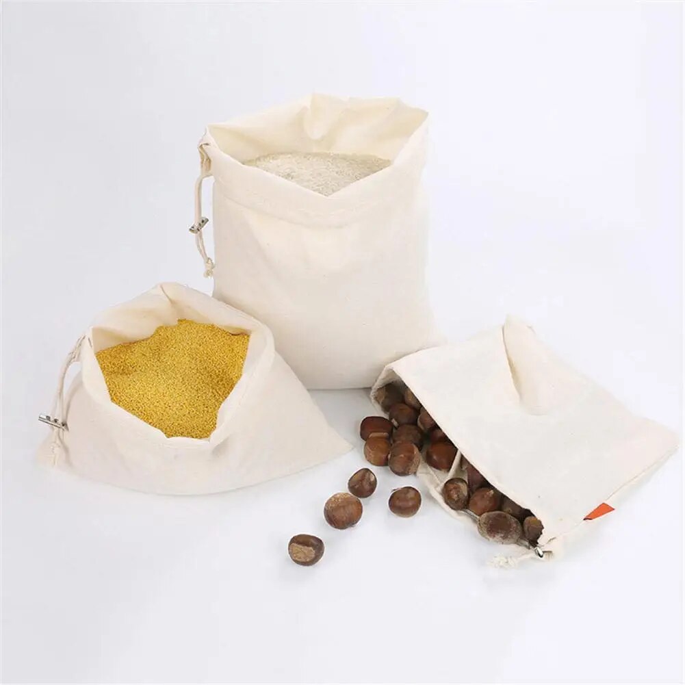 Reusable Cotton Drawstring Storage Bag 3 Pcs Set