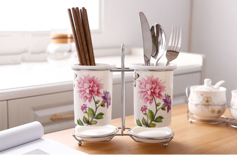 Ceramic Floral Pattern Kitchen Storage Rack