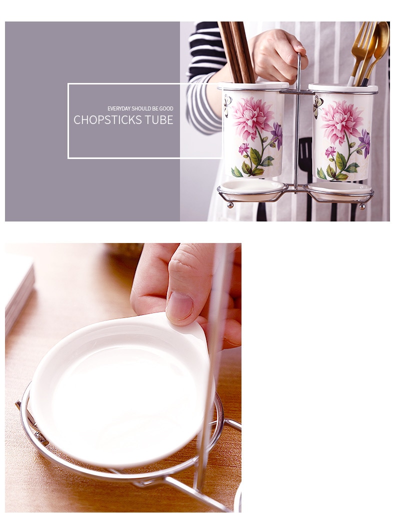 Ceramic Floral Pattern Kitchen Storage Rack