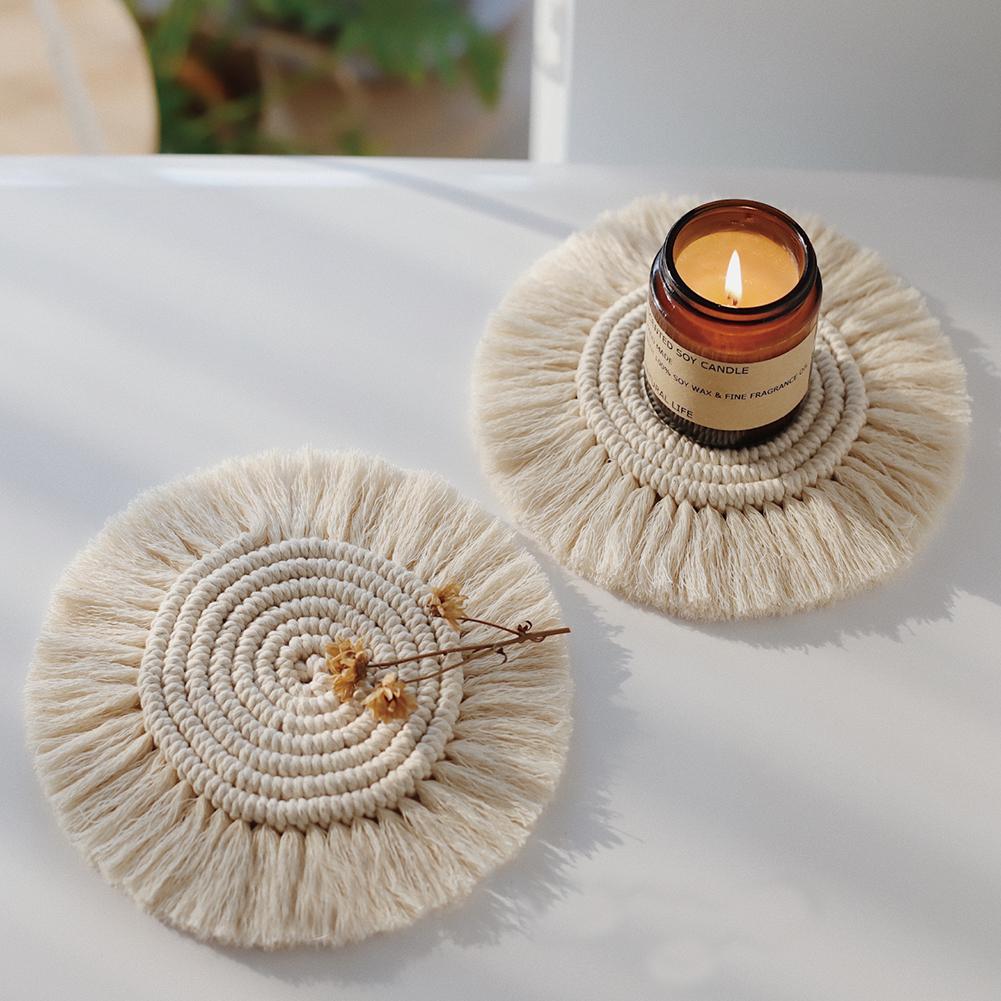 Boho Macrame Coaster in White Color