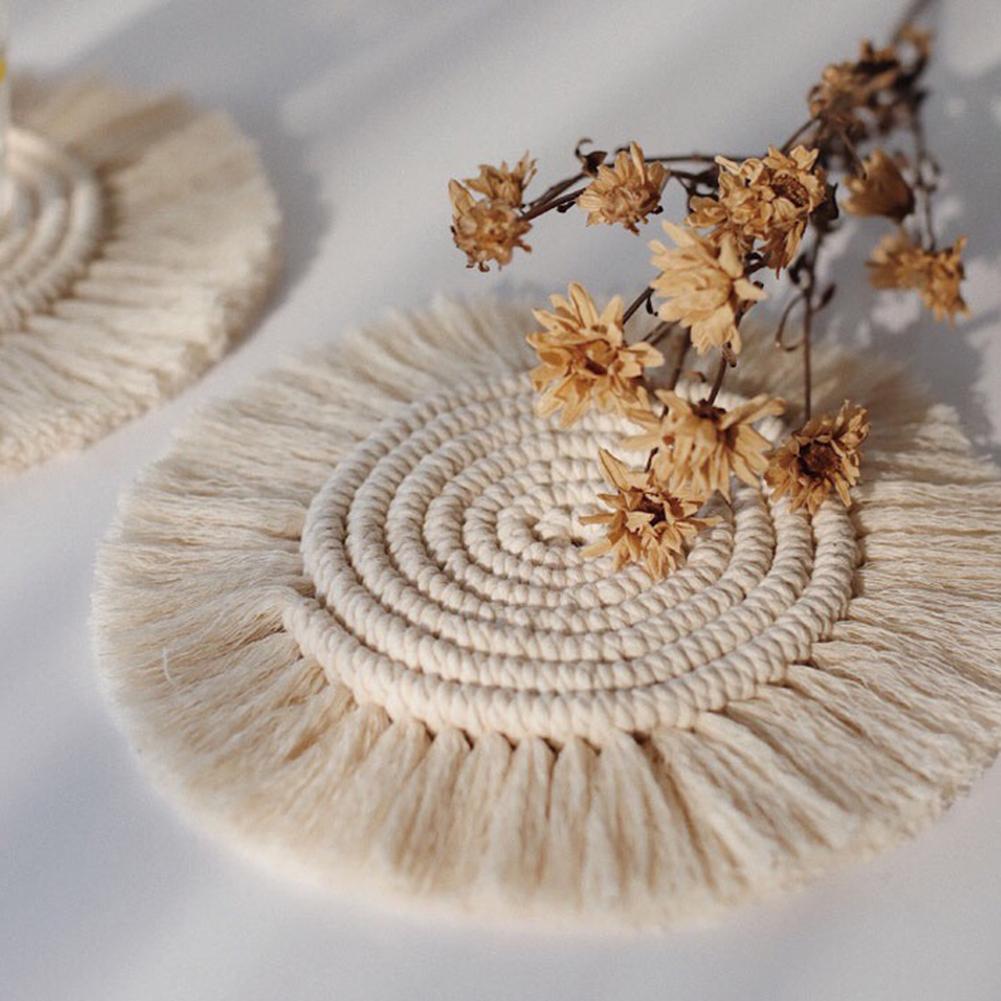 Boho Macrame Coaster in White Color