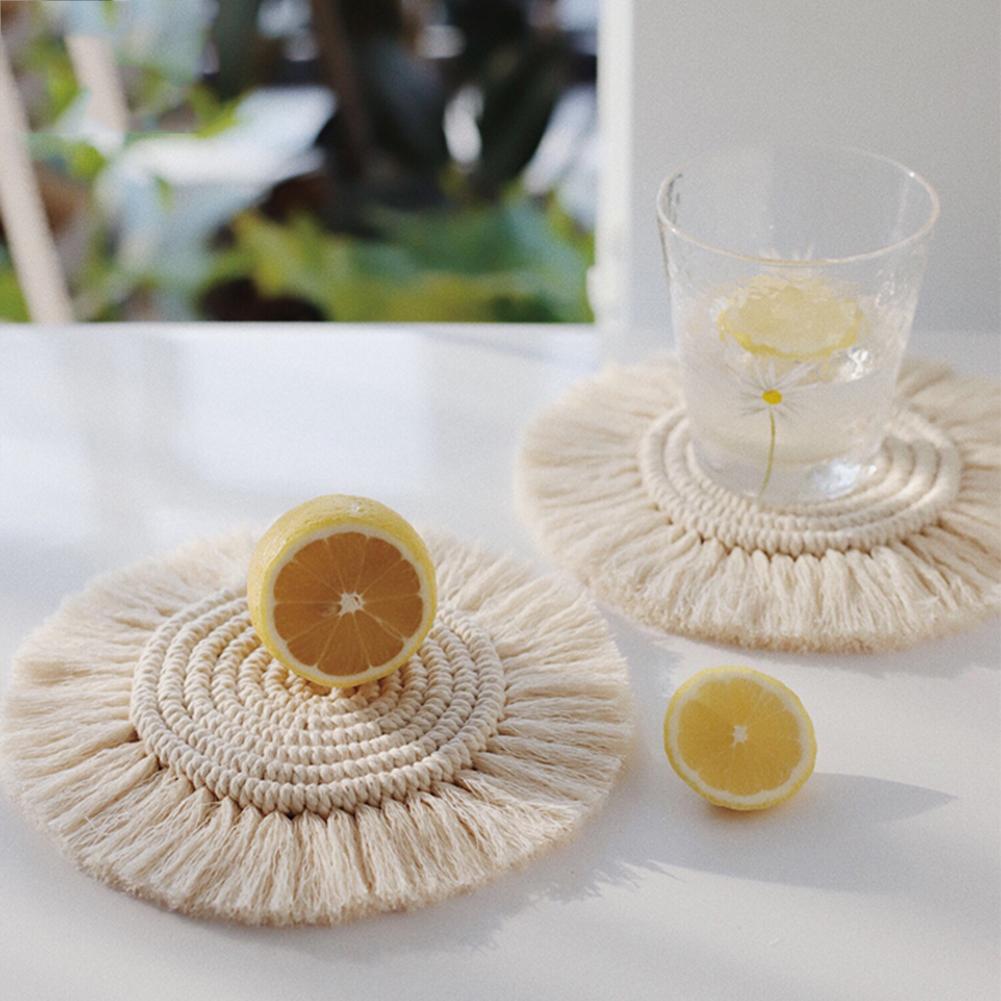 Boho Macrame Coaster in White Color