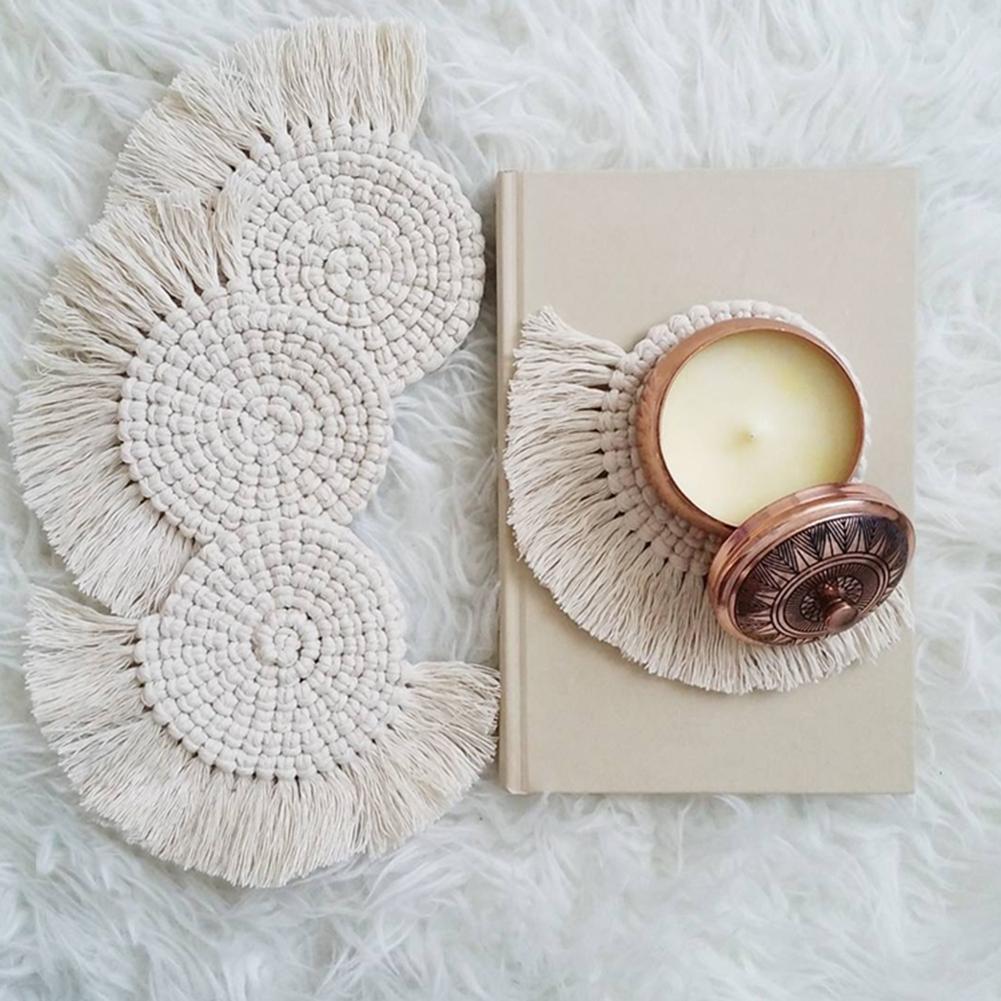 Boho Macrame Coaster in White Color