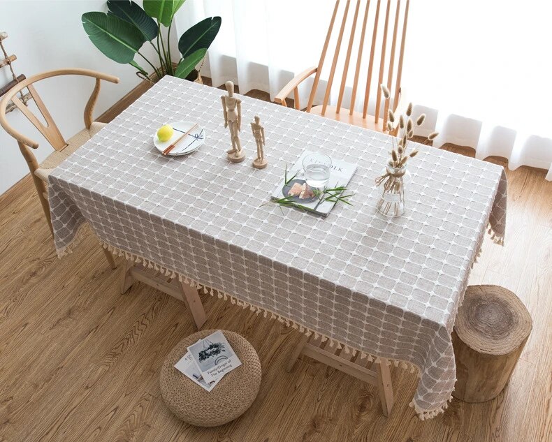 Plaid Cotton and Linen Tablecloth