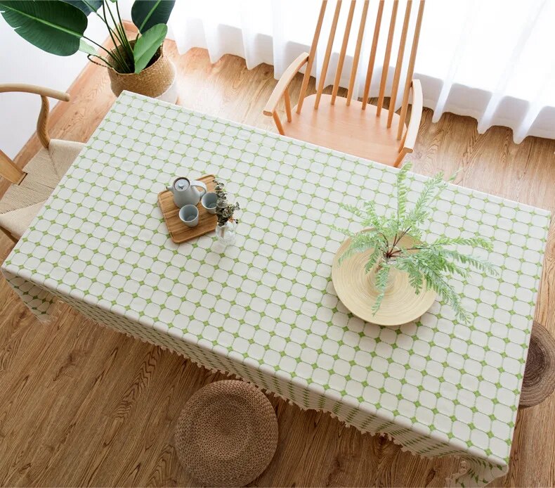 Plaid Cotton and Linen Tablecloth