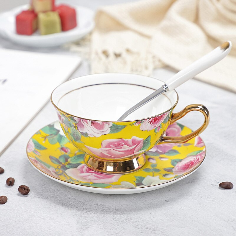 Floral Pattern Porcelain Tea Cup, Saucer and Spoon