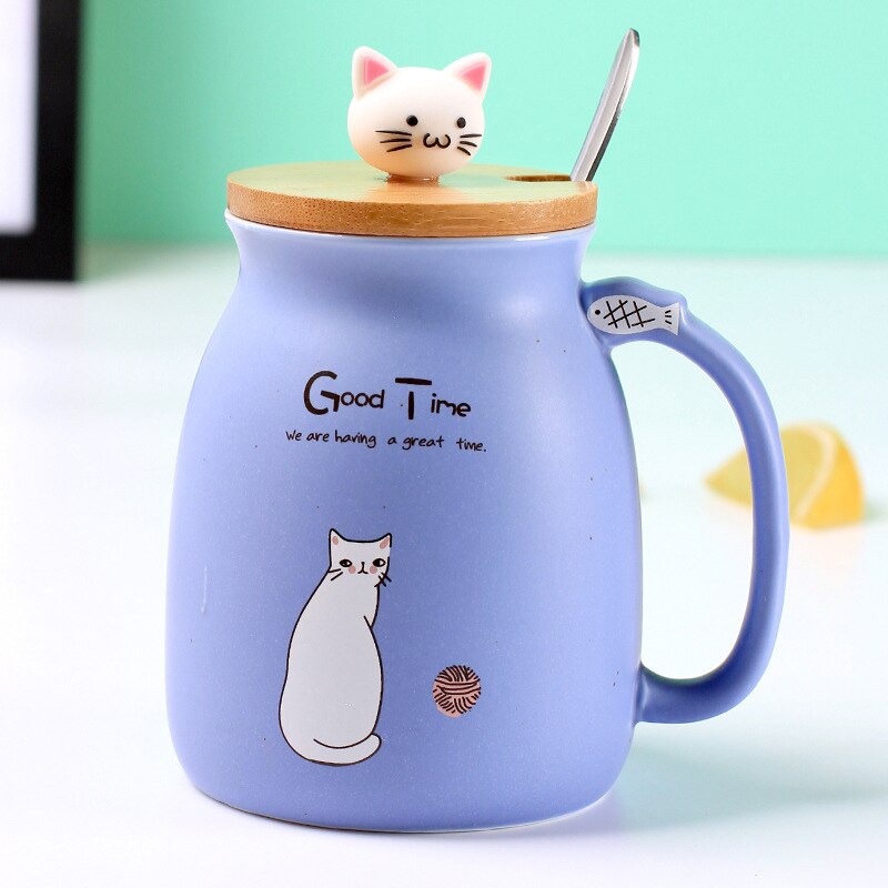 Cartoon Cat Coffee Mug with Lid