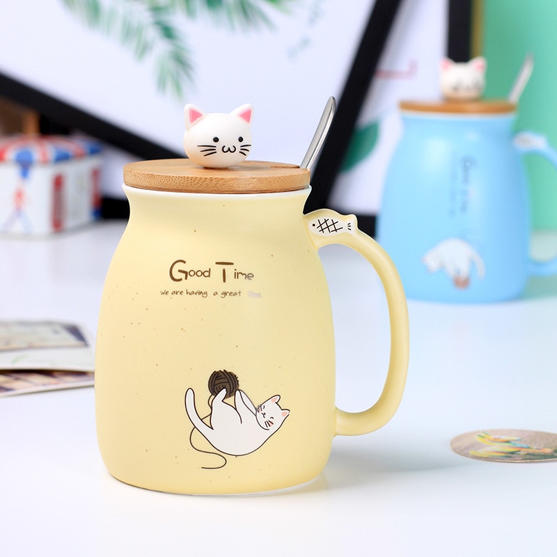 Cartoon Cat Coffee Mug with Lid