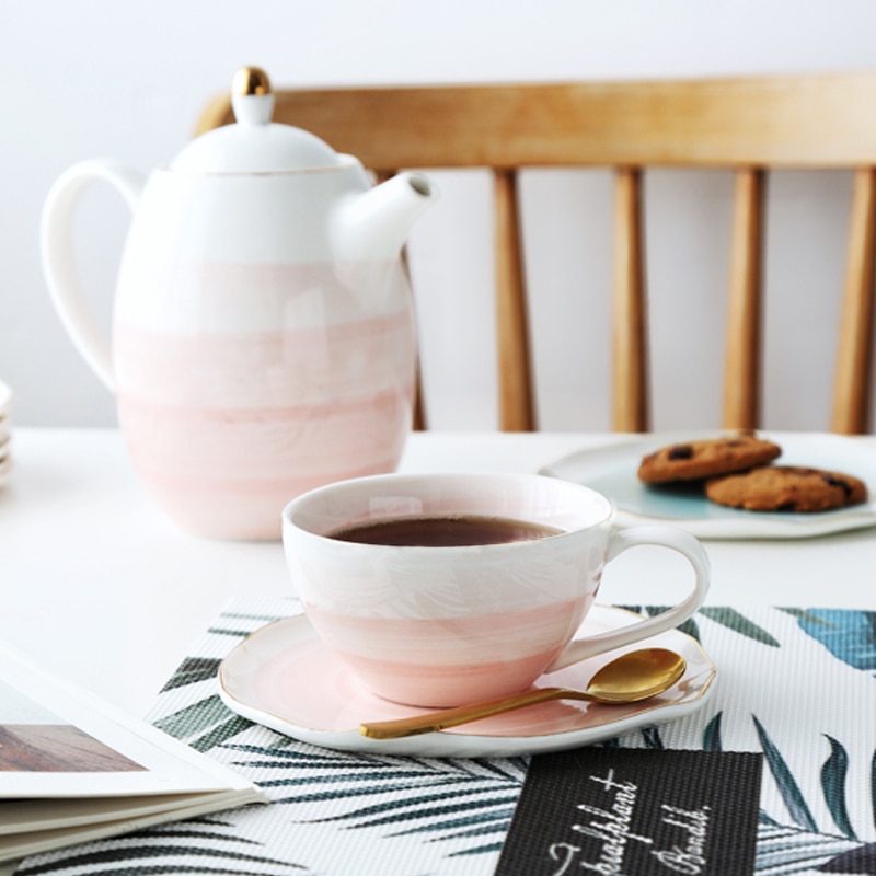 Pink Ceramic Porcelain Cup and Saucer Set