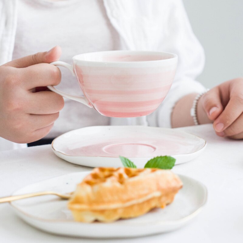 Pink Ceramic Porcelain Cup and Saucer Set
