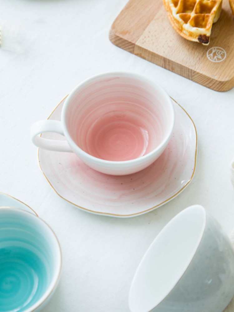 Pink Ceramic Porcelain Cup and Saucer Set