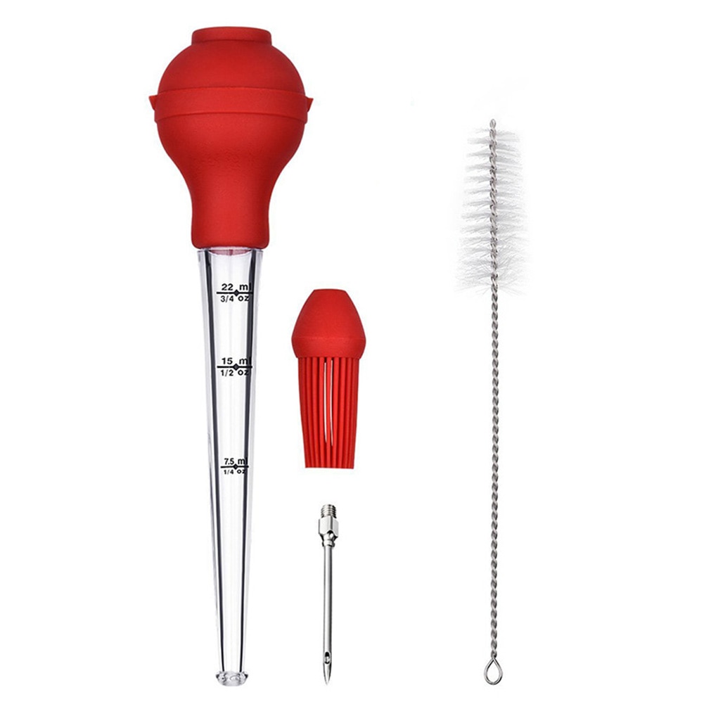 Red Silicone BBQ Dropper with Cleaning Brush