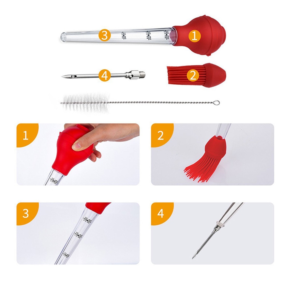 Red Silicone BBQ Dropper with Cleaning Brush
