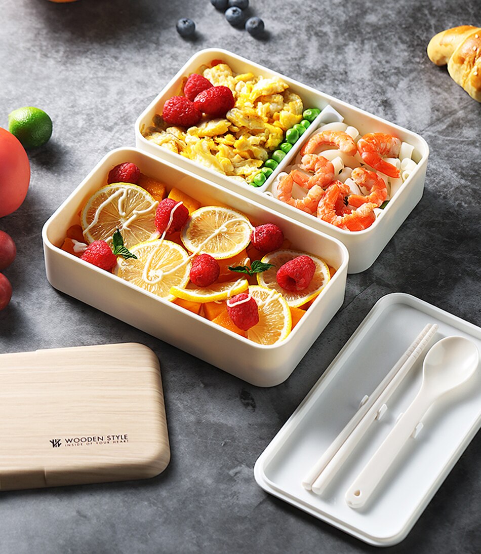 BPA Free Double Layer Lunch Box with Spoon/Chopsticks