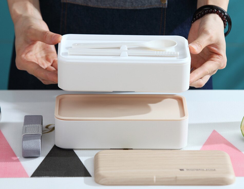 BPA Free Double Layer Lunch Box with Spoon/Chopsticks