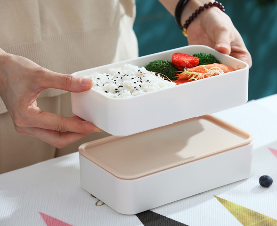 BPA Free Double Layer Lunch Box with Spoon/Chopsticks