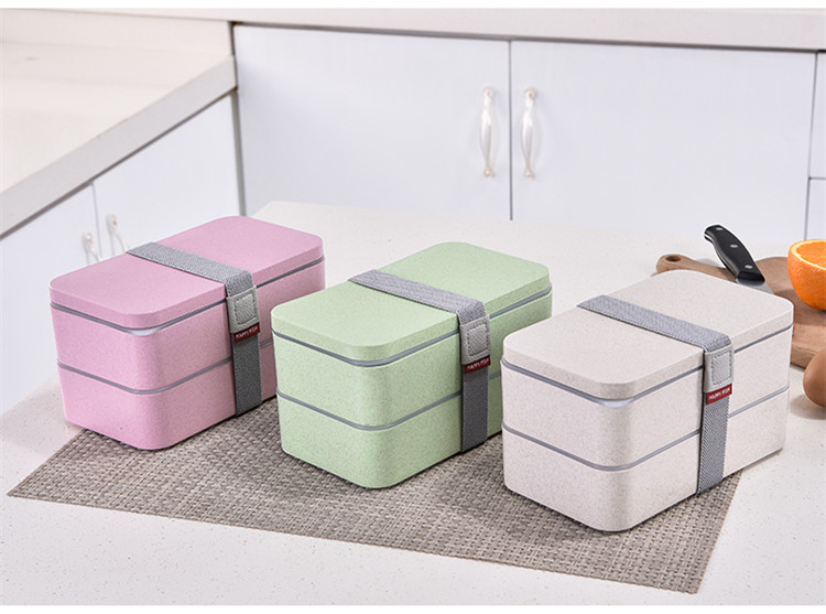 Wheat Straw Double Layers Lunch Box with Spoon