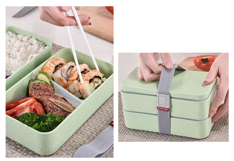 Wheat Straw Double Layers Lunch Box with Spoon